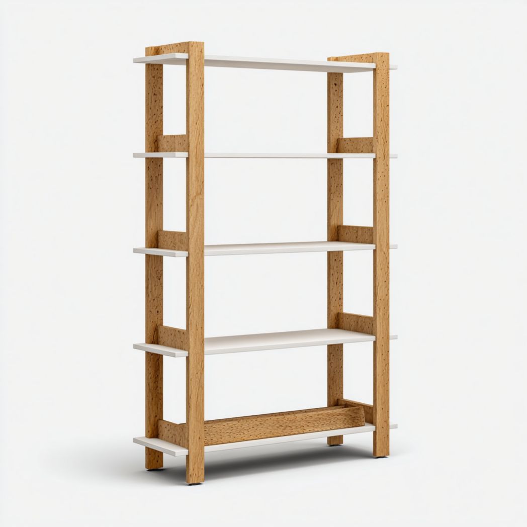 Stijlvol open boekenkast van hout en metaal met afmetingen 80 x 30 x 160cm
