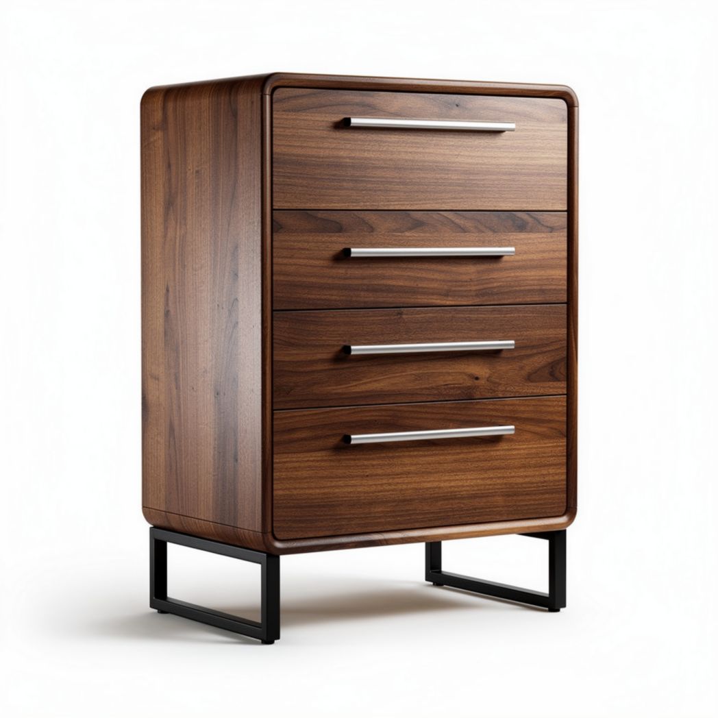 Houten ladekast met vier lades en metalen poten 60 x 40 x 80cm