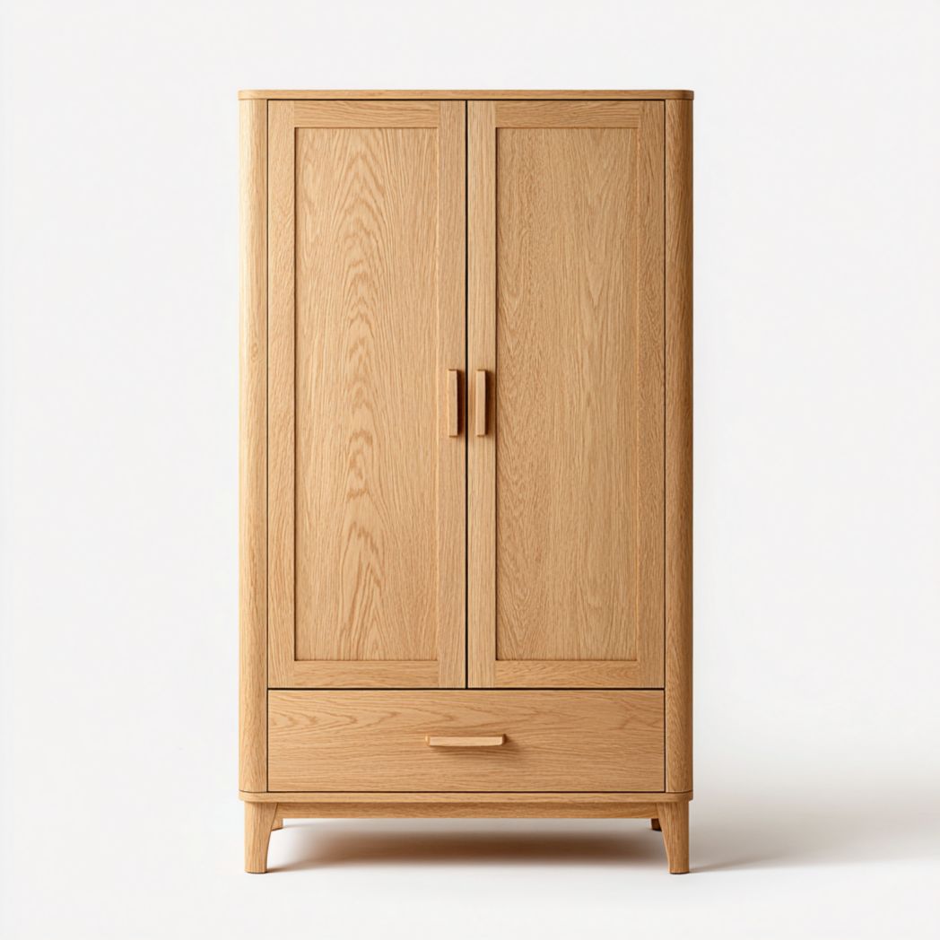 Kast van walnootfineer met handgrepen en lade 80 x 40 x 180cm
