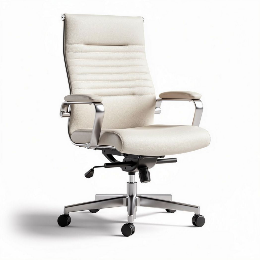 Bureauchair met verstelbare armleuningen en lichtgekleurde kunstlederen bekleding 75 x 65 x 115cm