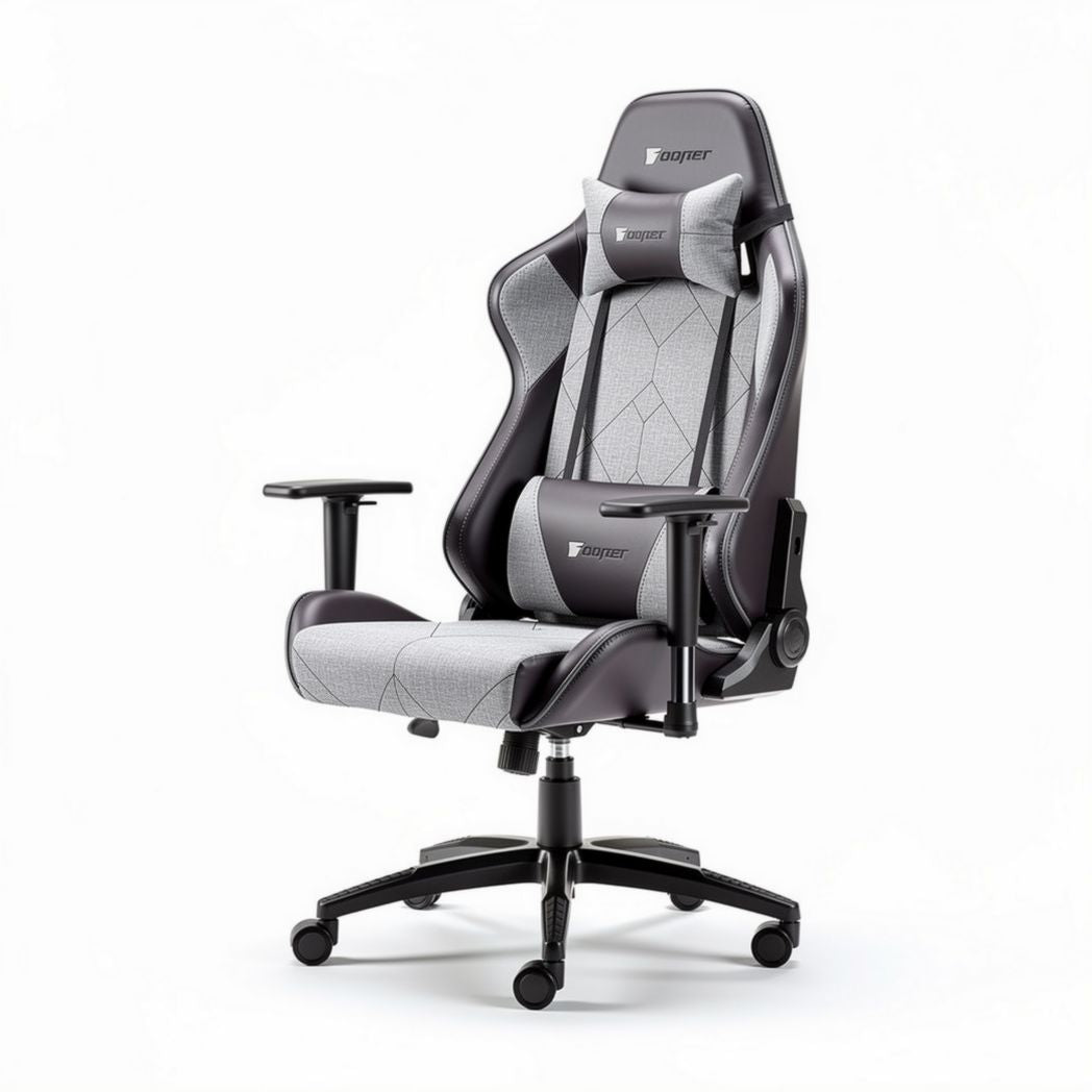 Gamingstoel met verstelbare armen en maximaal comfort in zwart en grijs 120 x 60 x 50cm