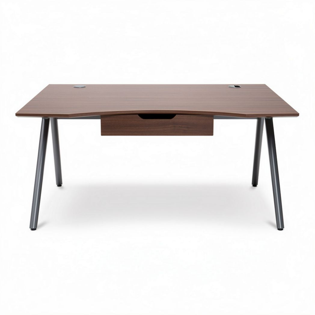 bureau van hout met lade en metalen poten 120 x 60 x 75cm bruin