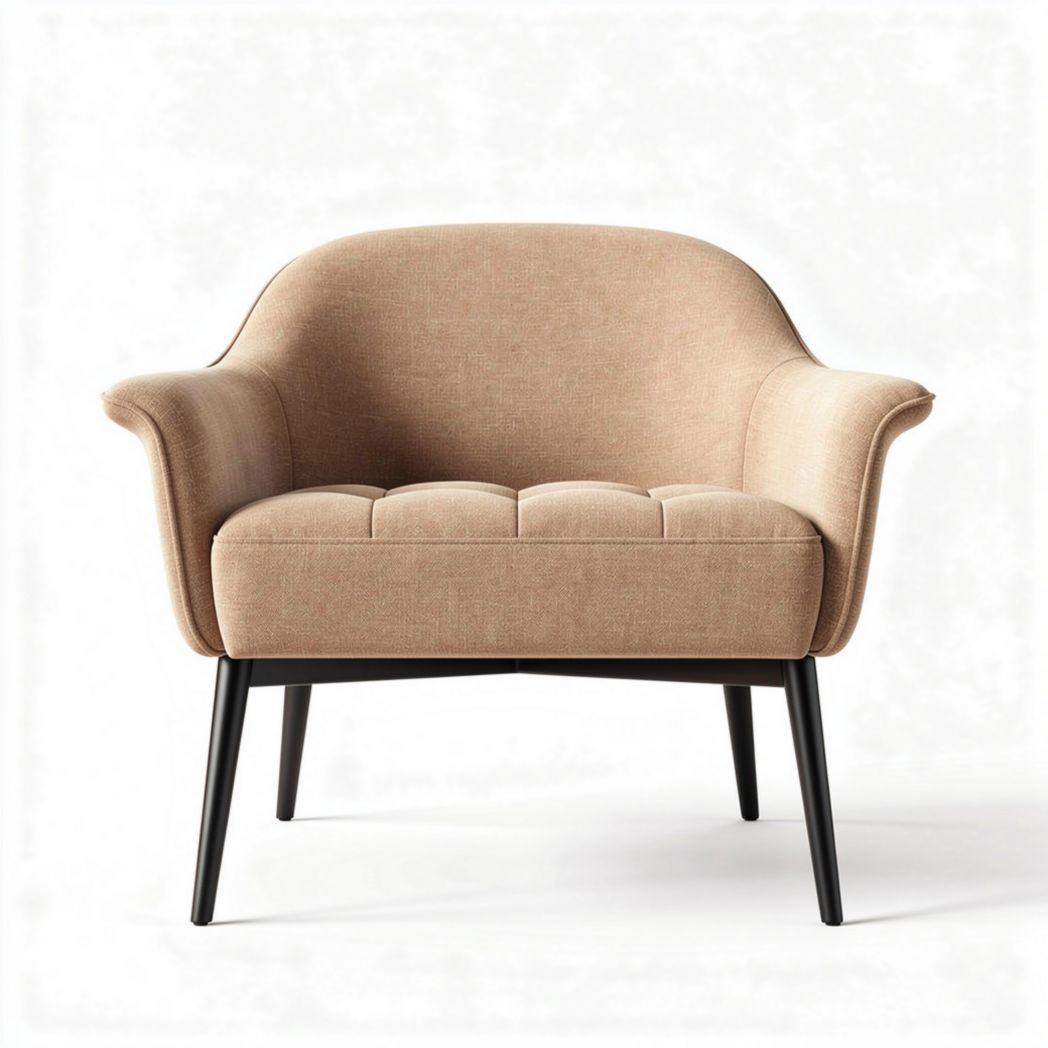 stoffen fauteuil in lichtbruin met zwarte metalen poten 80 x 80 x 75cm